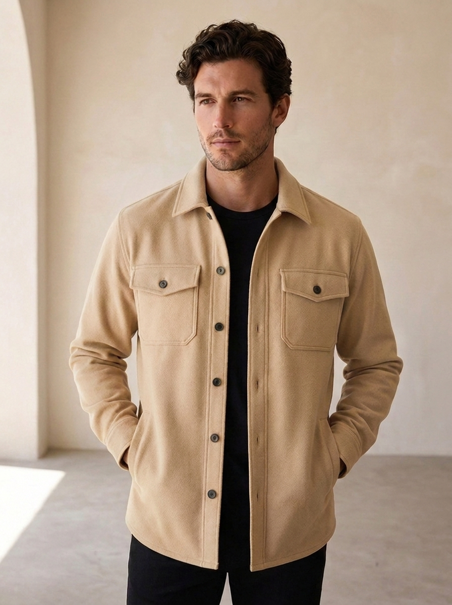 Giacca Camicia Uomo Casual con Tasche e Chiusura a Bottoni