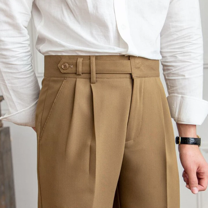 Elegant Men's Tailored Straight-Leg Pleated Trousers
