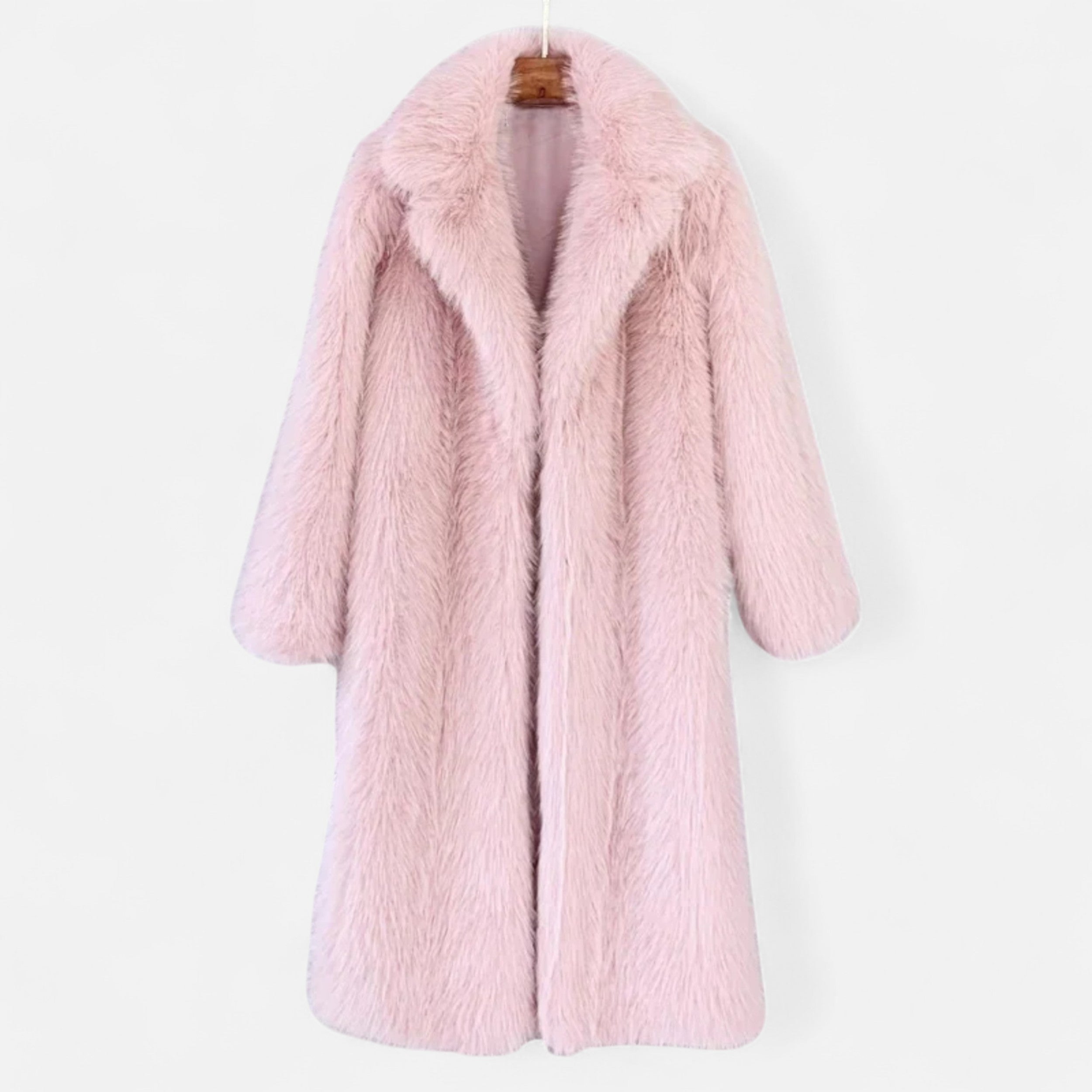 Cappotto Lungo Donna Effetto Pelliccia con Collo Ampio