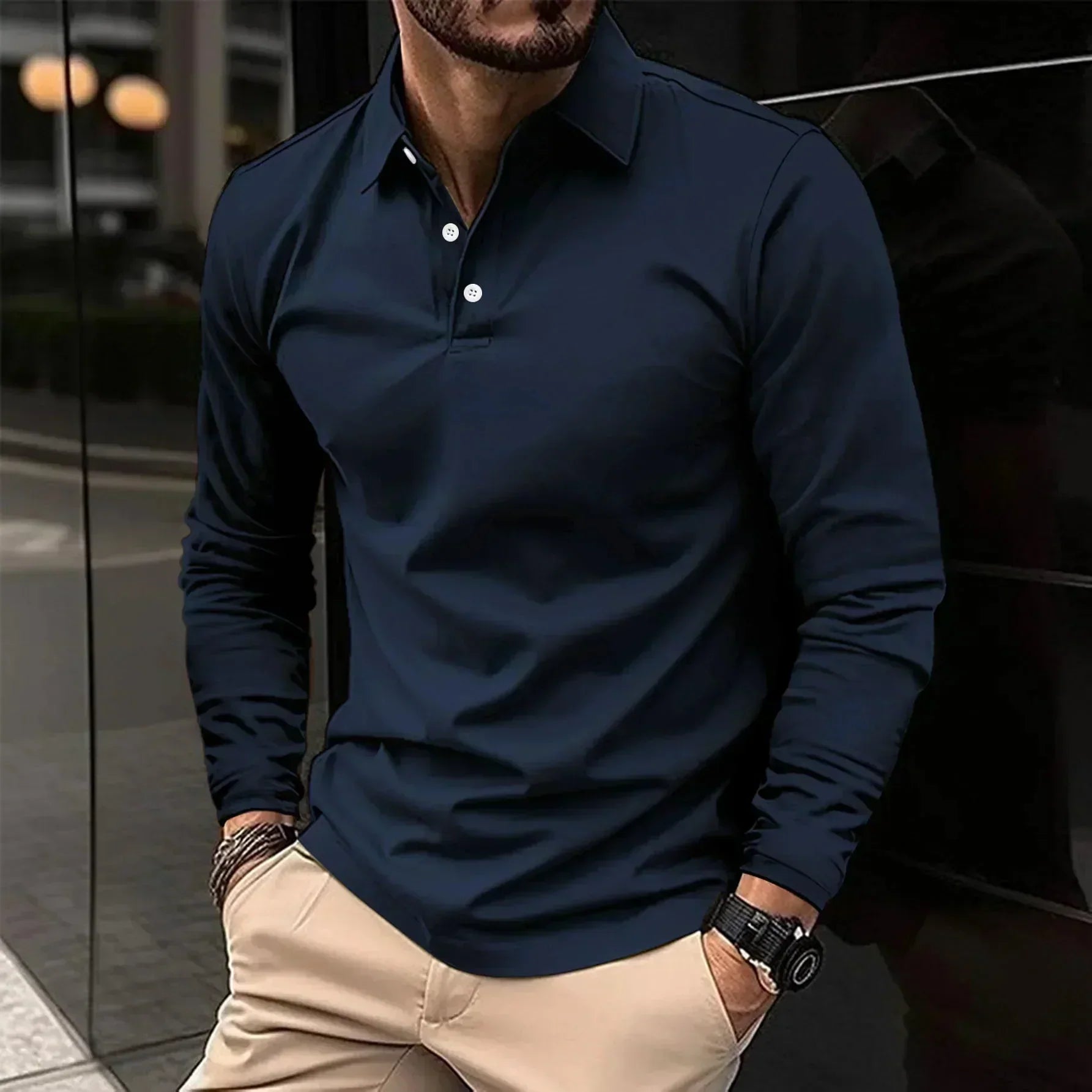 Polo Uomo a Maniche Lunghe Vestibilità Regolare con Colletto