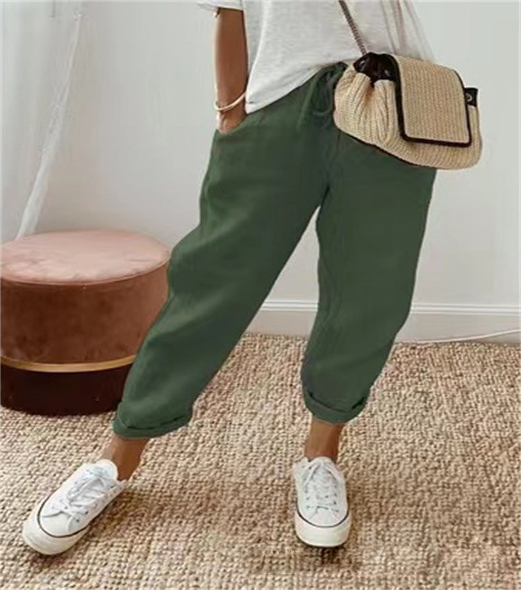 Pantaloni classici da donna in lino leggero