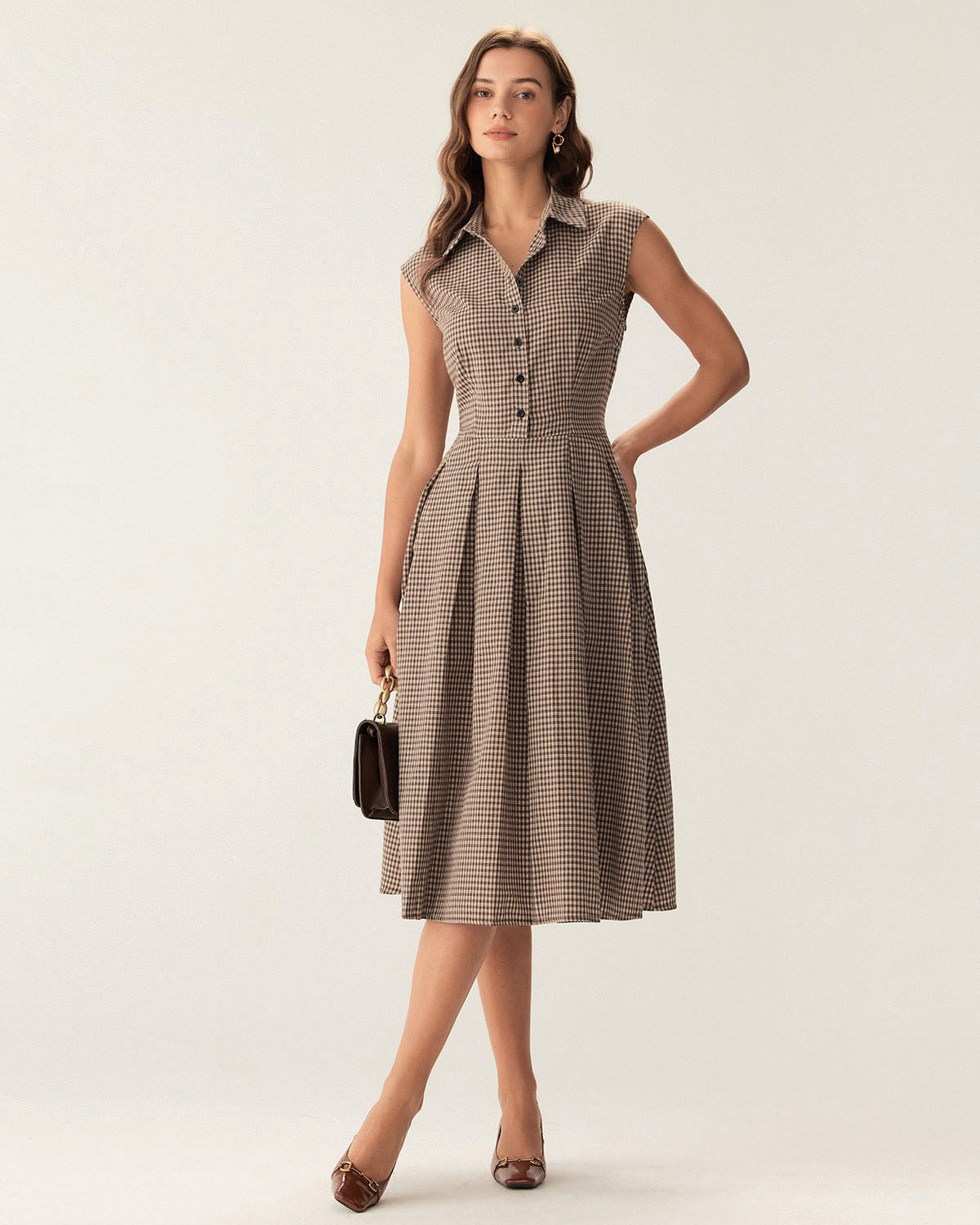 Pleated Cotton Midi Day Dress