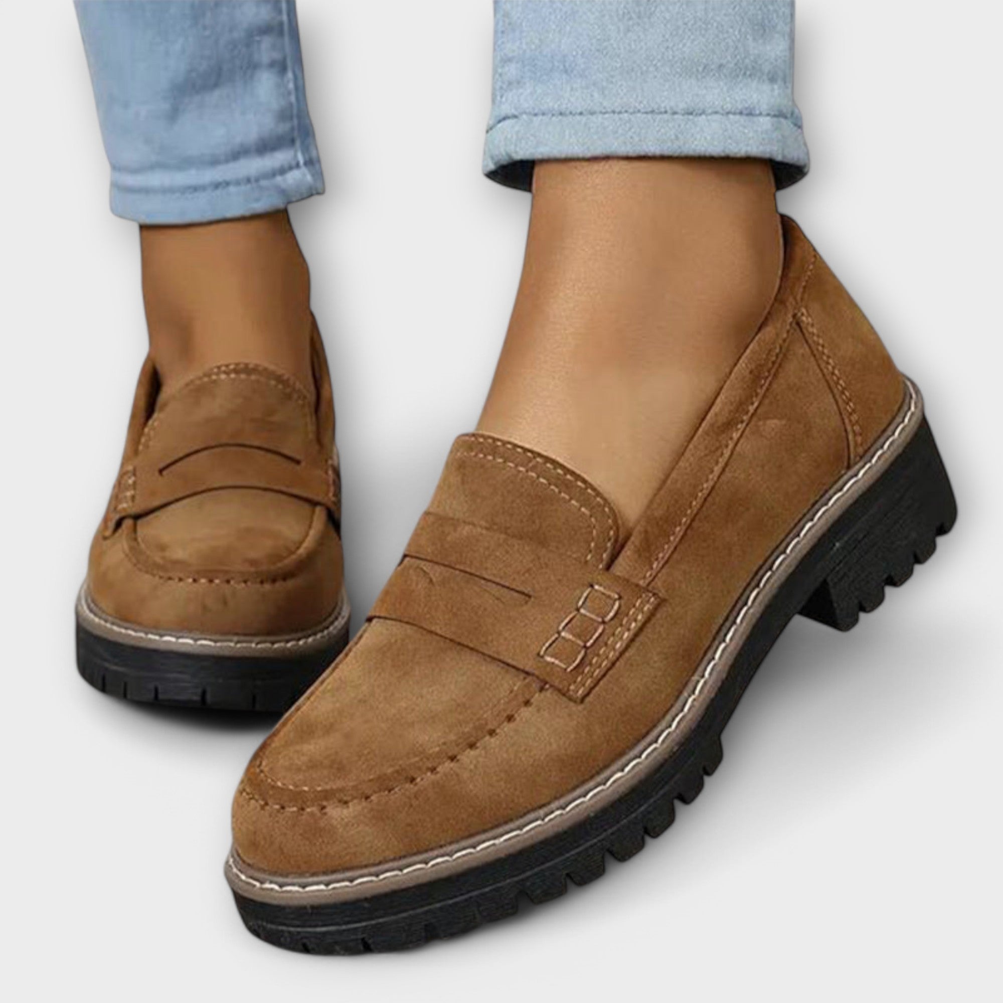 Women's Moccasins with Tank Tread Sole and Slip-On Design
