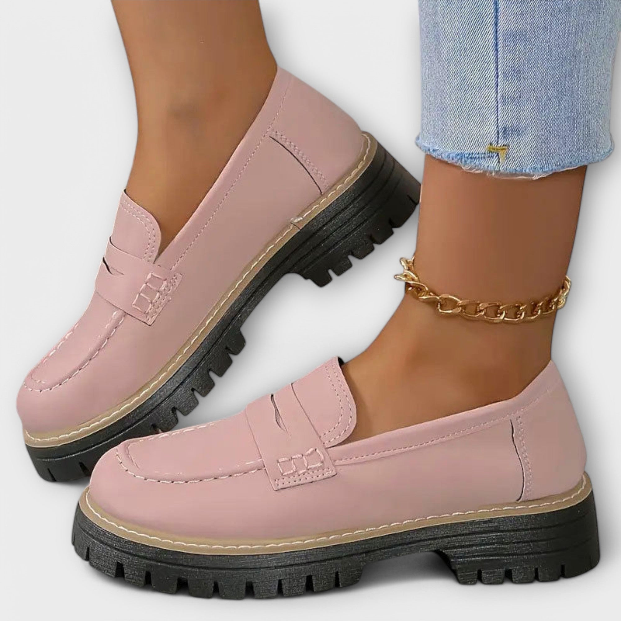 Women's Moccasins with Tank Tread Sole and Slip-On Design