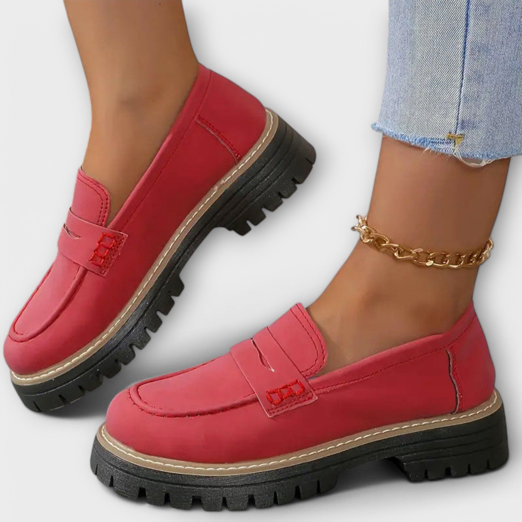Women's Moccasins with Tank Tread Sole and Slip-On Design
