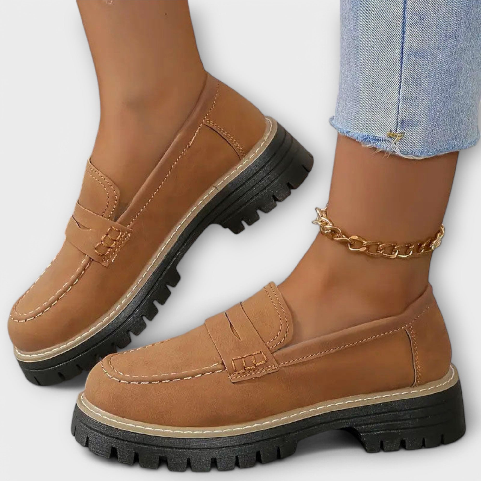 Women's Moccasins with Tank Tread Sole and Slip-On Design