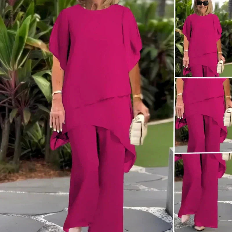 Completo da Donna Elegante Due Pezzi con Tunica Asimmetrica e Pantaloni