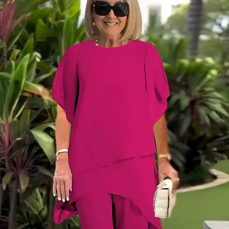 Completo da Donna Elegante Due Pezzi con Tunica Asimmetrica e Pantaloni