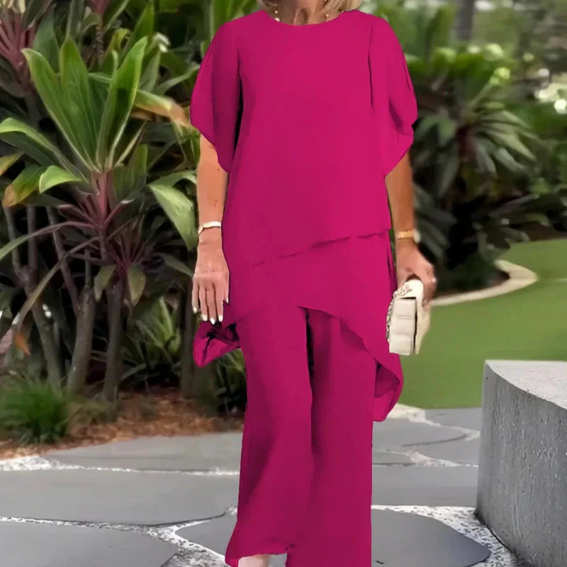 Completo da Donna Elegante Due Pezzi con Tunica Asimmetrica e Pantaloni