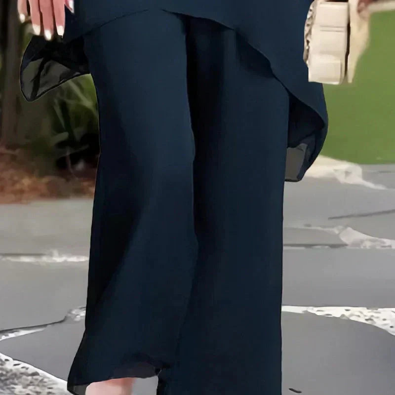Completo da Donna Elegante Due Pezzi con Tunica Asimmetrica e Pantaloni