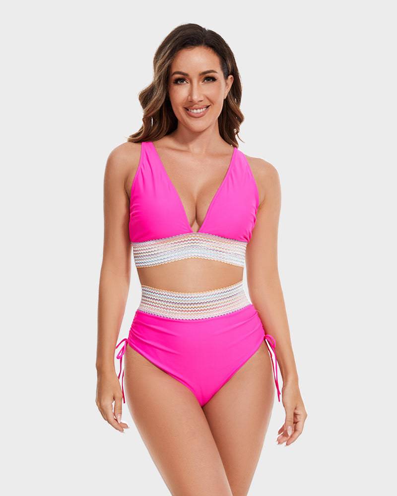 High-Waisted Women's Bikini with Triangle Bra Top