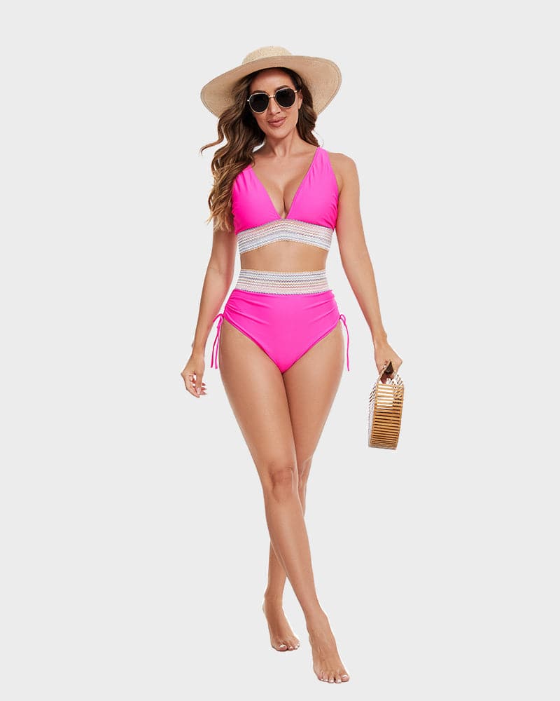High-Waisted Women's Bikini with Triangle Bra Top