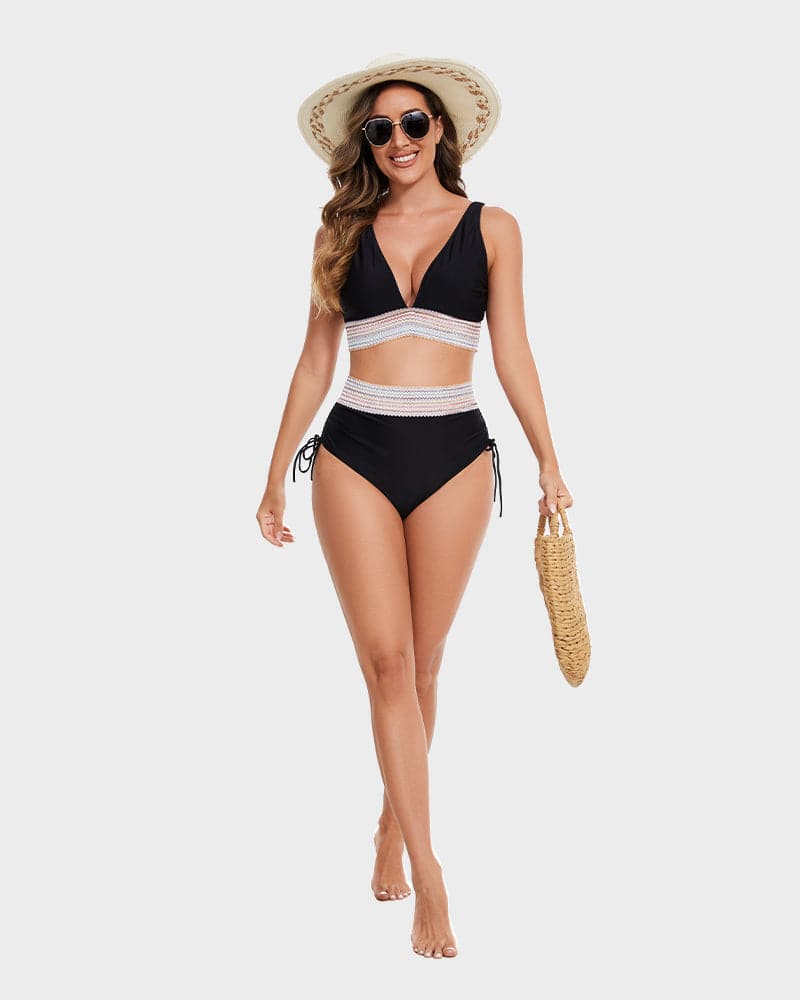 Bikini a vita alta modellante con motivo colorblock – sostegno, comfort e stile trendy