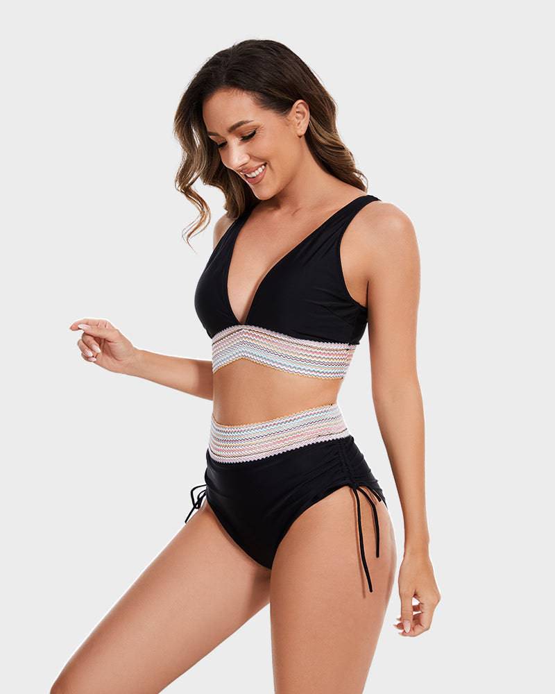 Bikini a vita alta modellante con motivo colorblock – sostegno, comfort e stile trendy