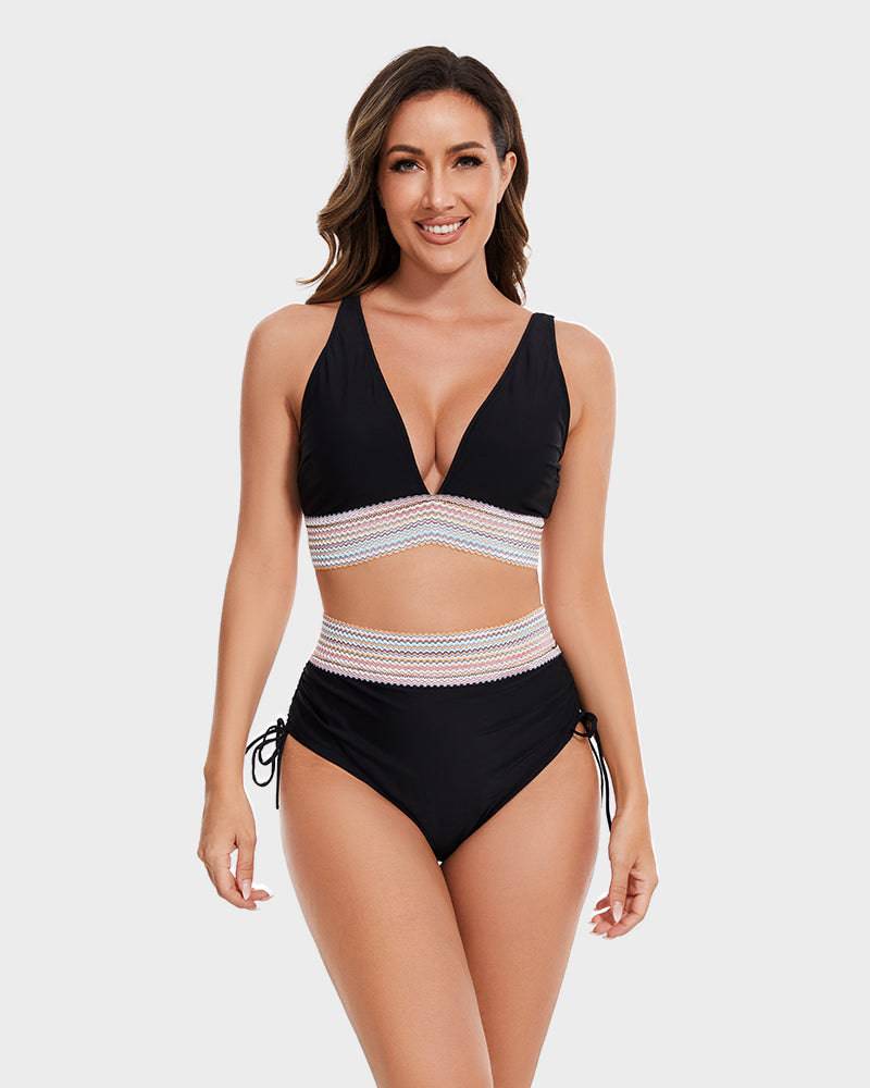 Bikini a vita alta modellante con motivo colorblock – sostegno, comfort e stile trendy