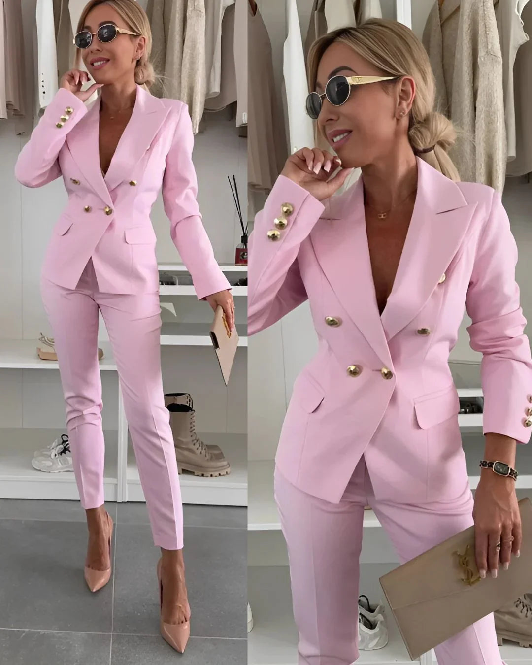 Completo Donna Elegante con Blazer Doppiopetto e Pantaloni Coordinati