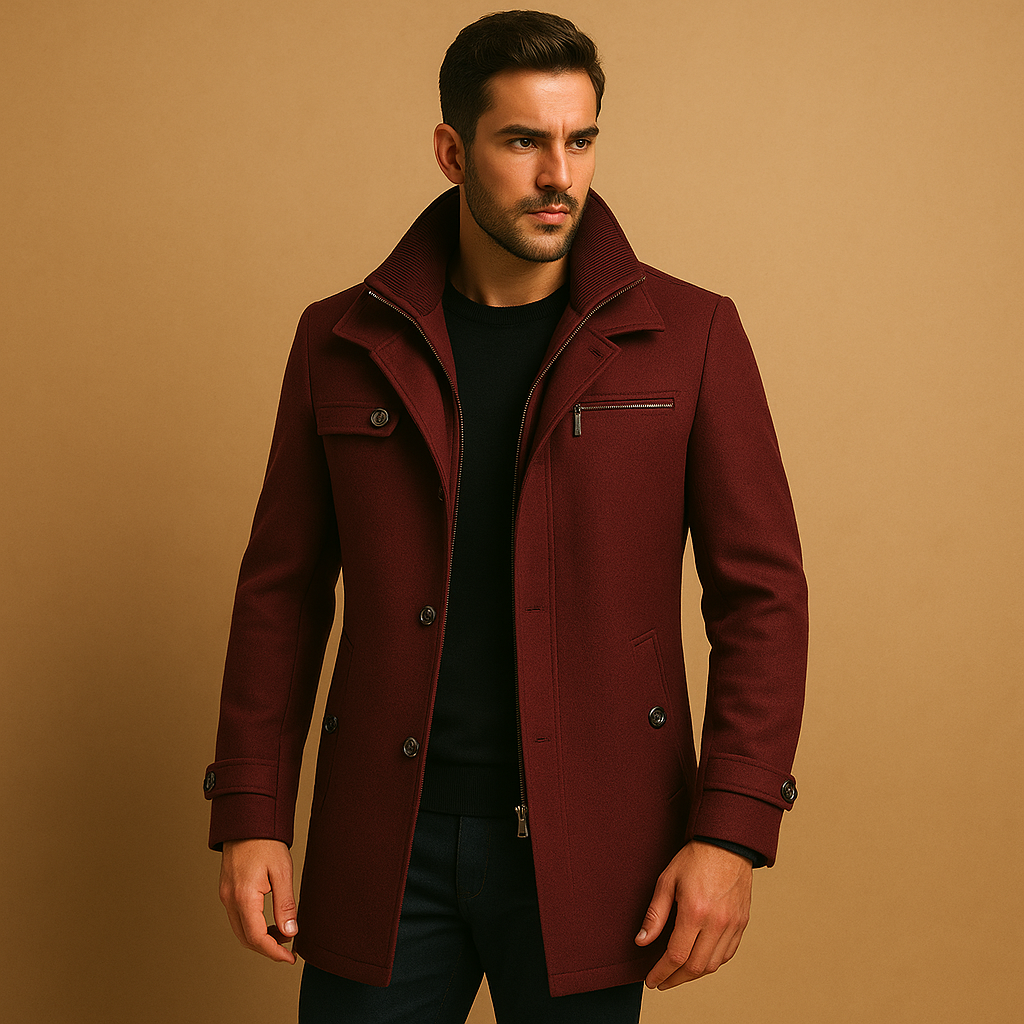 Cappotto Uomo Invernale Elegante con Collo Alto e Chiusura a Bottoni