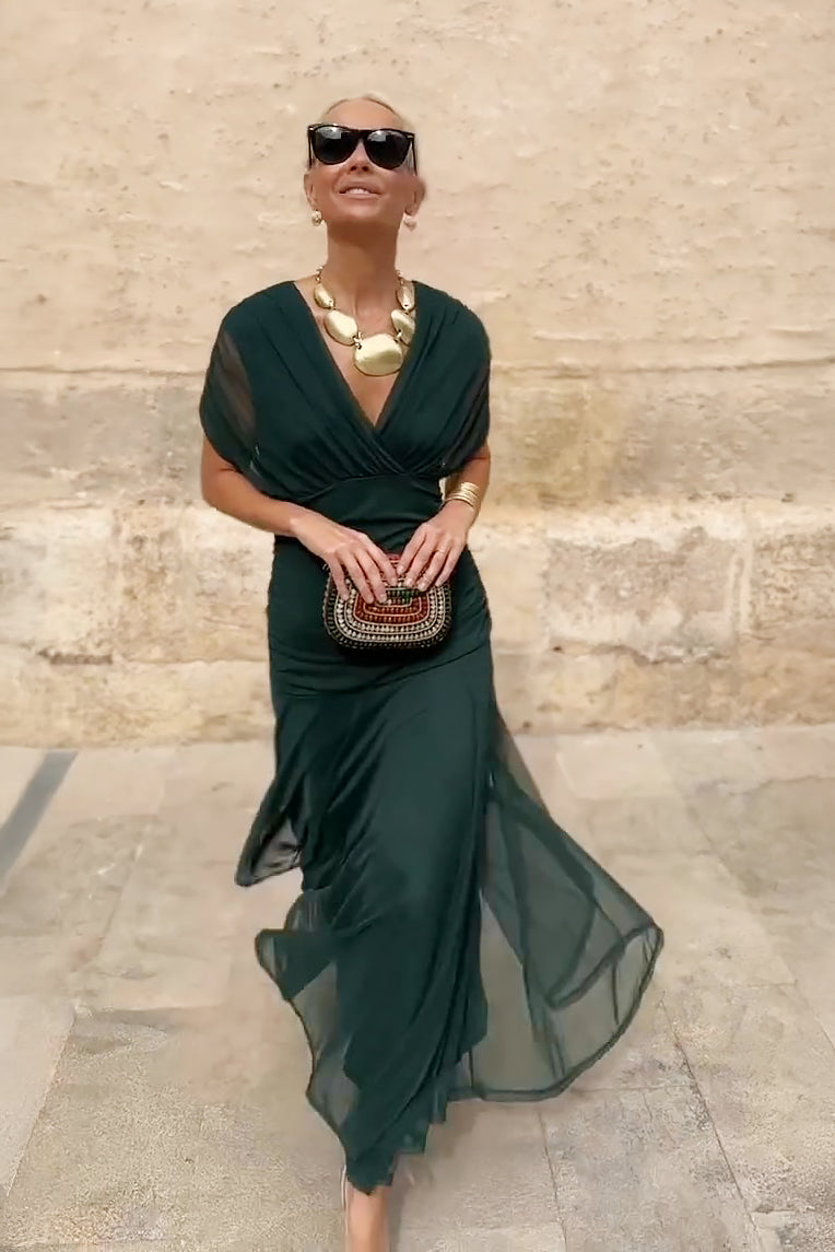 Vestido largo elegante para mujer con escote Bardot y falda fluida