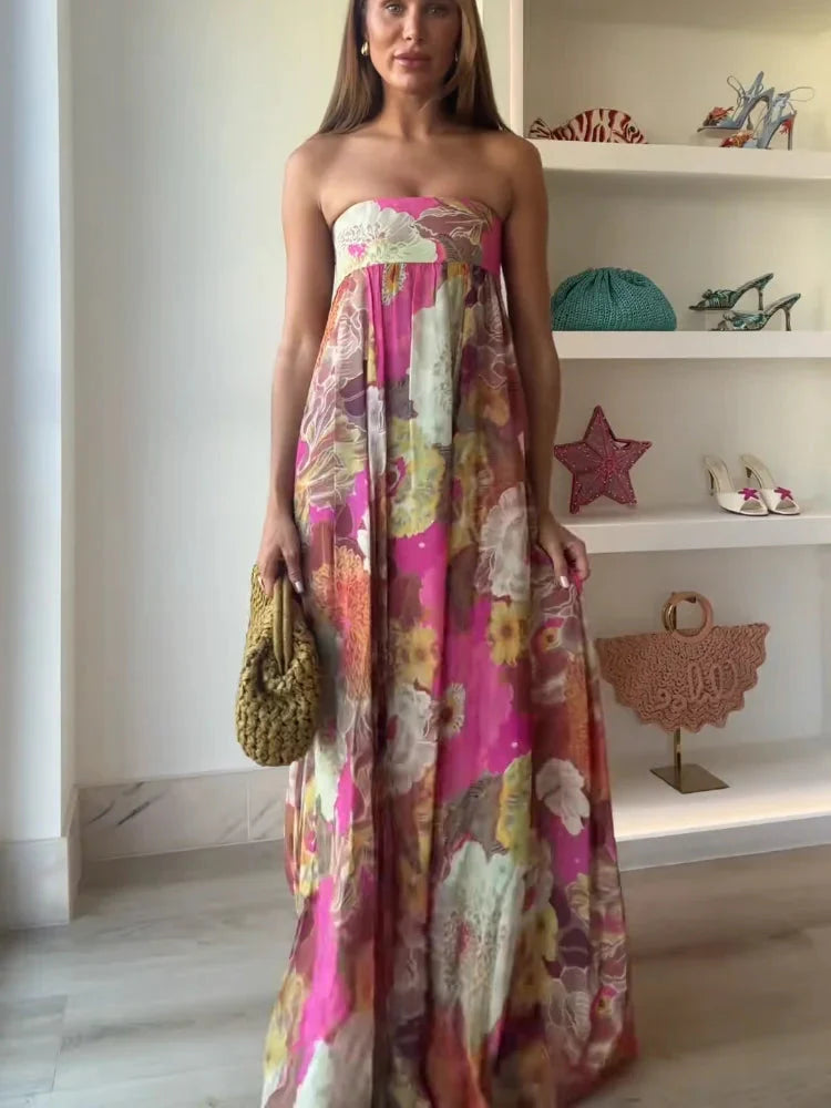 Floral Strapless Maxi Dress for Wedding Guests