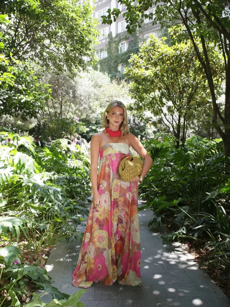 Floral Strapless Maxi Dress for Wedding Guests