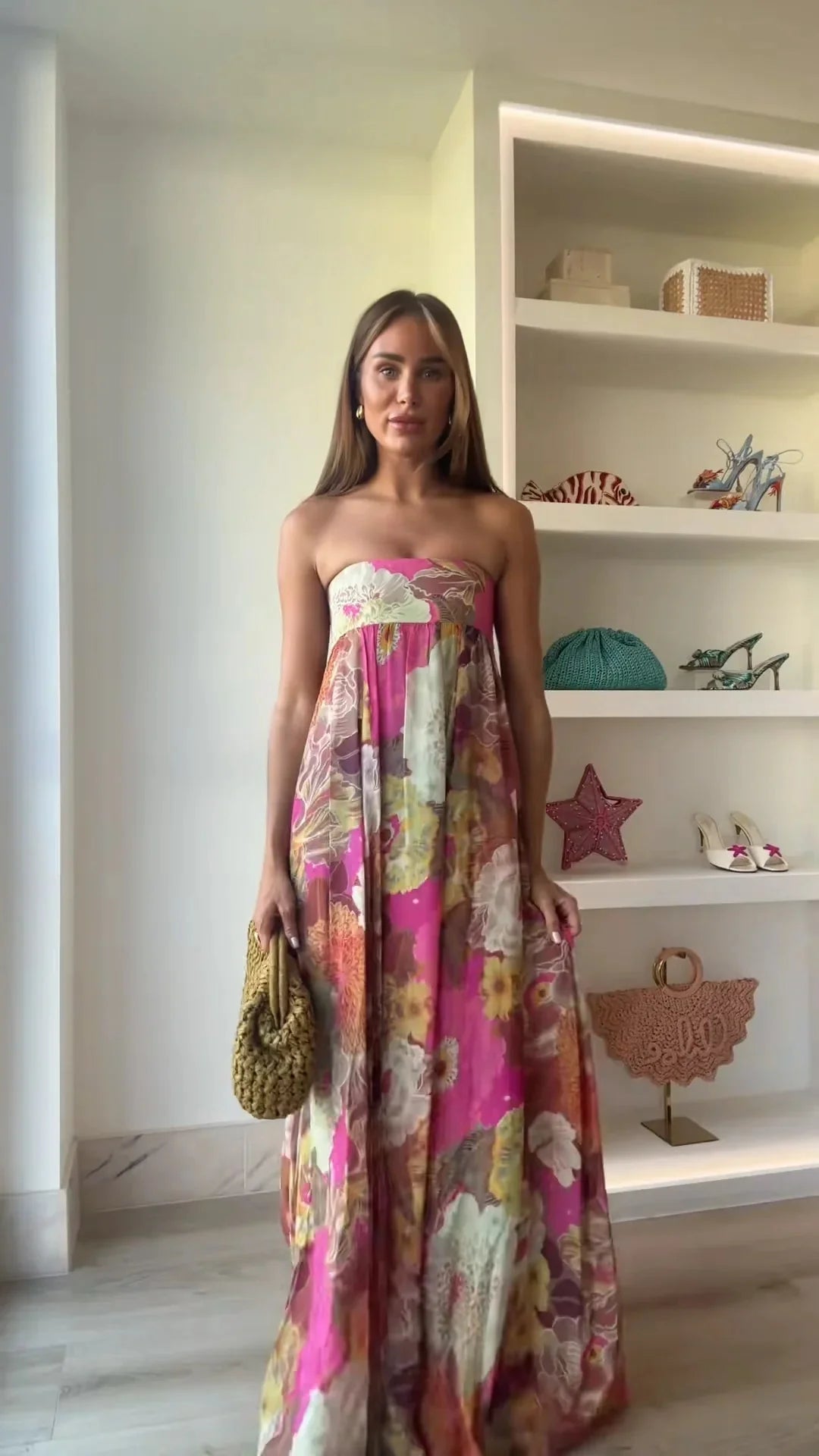 Floral Strapless Maxi Dress for Wedding Guests