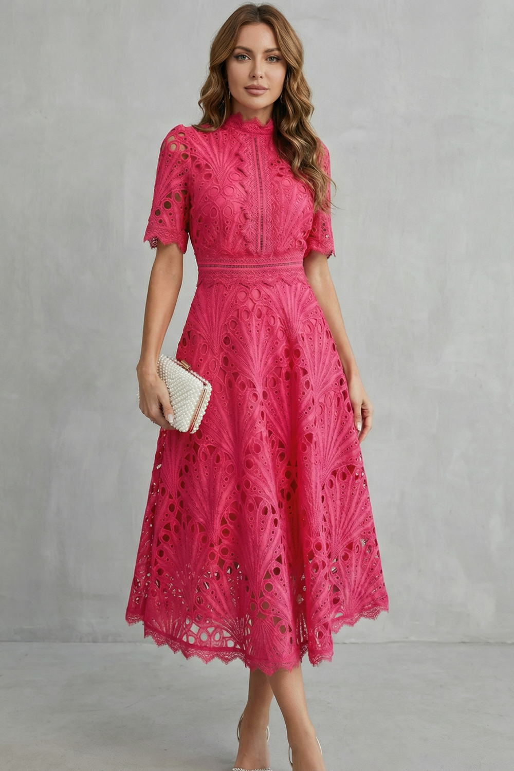 Abito Midi Elegante in Pizzo da Donna con Vita Definita
