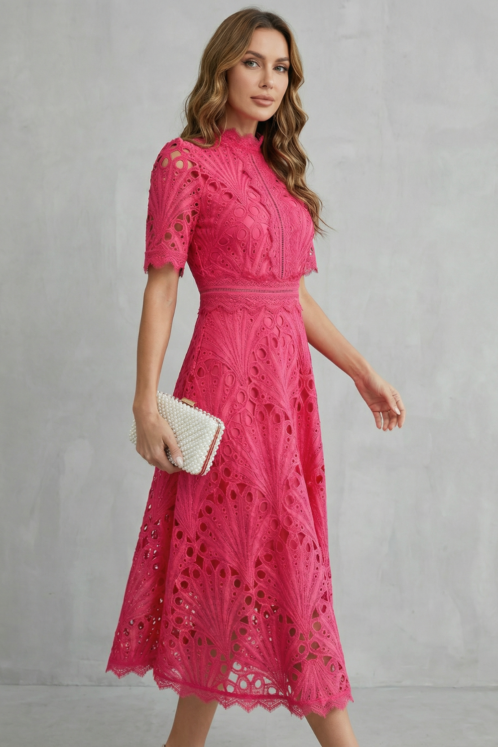 Abito Midi Elegante in Pizzo da Donna con Vita Definita