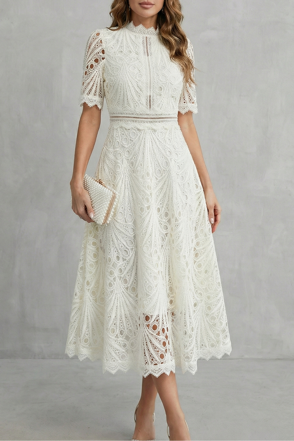 Abito Midi Elegante in Pizzo da Donna con Vita Definita