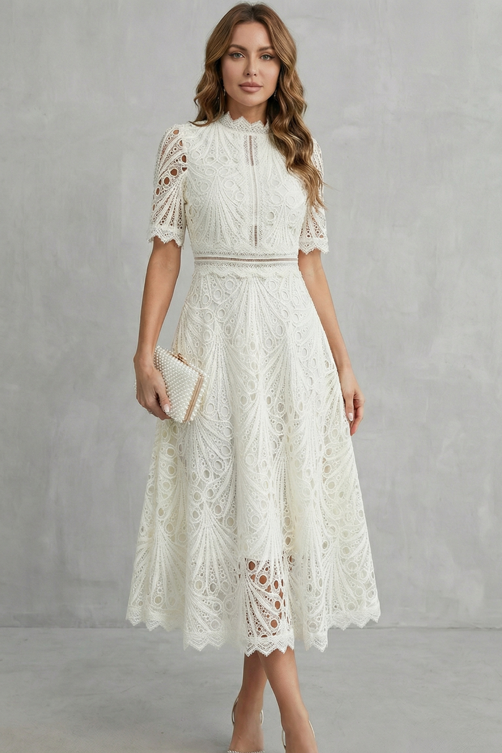 Abito Midi Elegante in Pizzo da Donna con Vita Definita