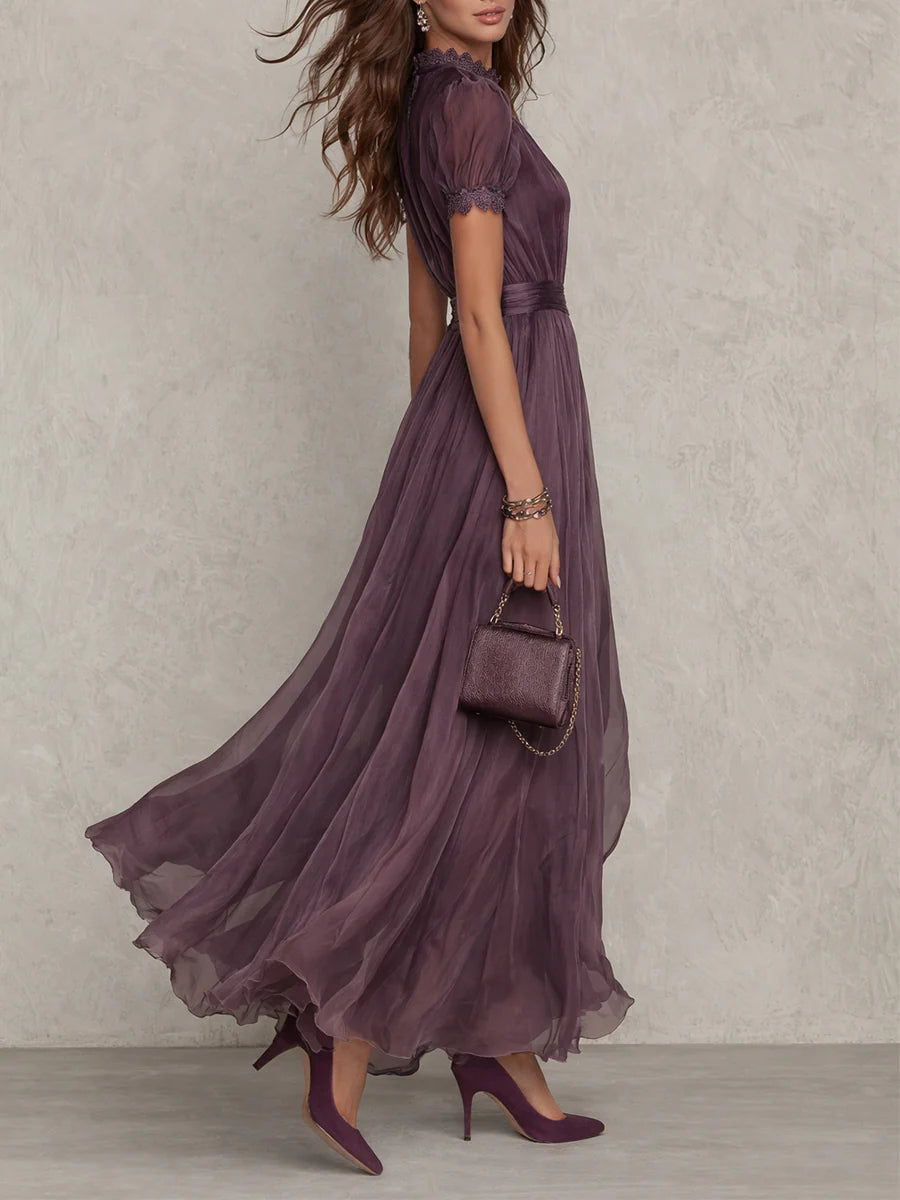 Abito Lungo Elegante Donna in Chiffon con Gonna Fluida