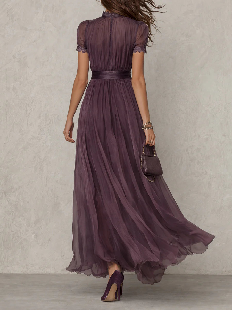 Abito Lungo Elegante Donna in Chiffon con Gonna Fluida