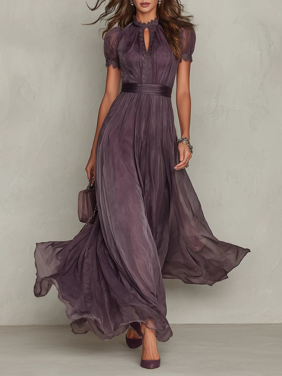 Abito Lungo Elegante Donna in Chiffon con Gonna Fluida