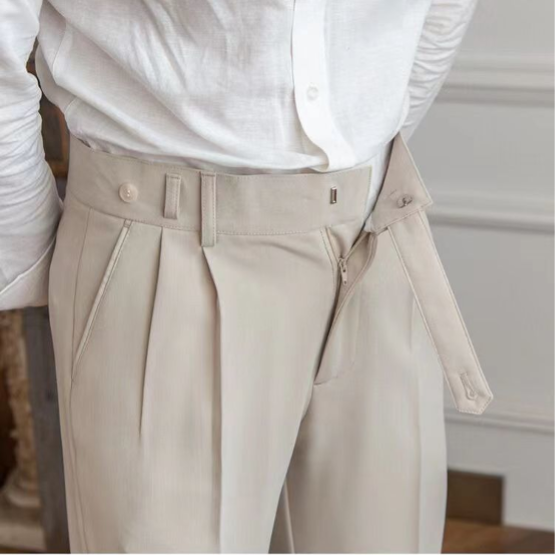 Elegant Men's Tailored Straight-Leg Pleated Trousers