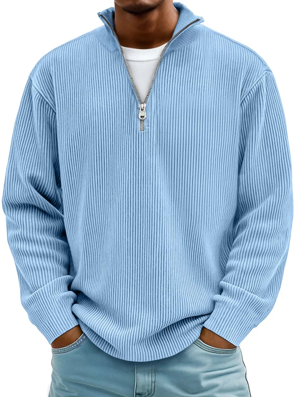 Maglione Uomo a Coste con Mezza Zip Vestibilità Regolare
