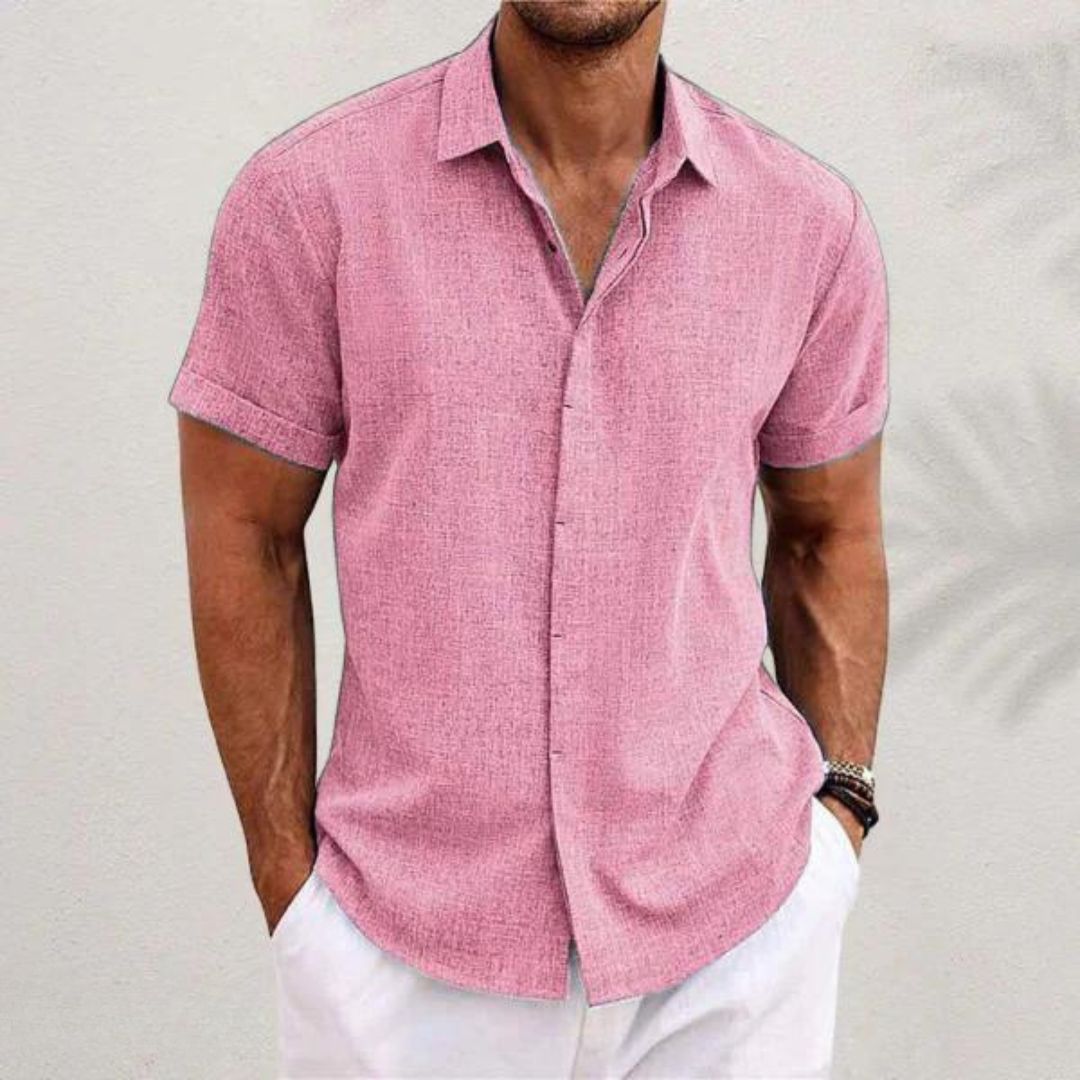 Camicia Casual da Uomo a Maniche Corte in Lino e Cotone