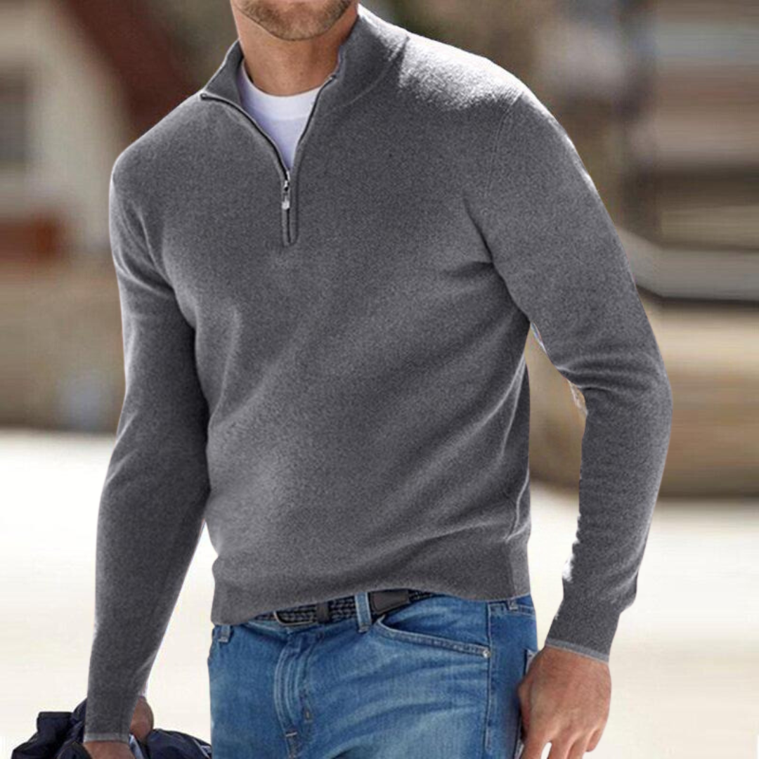 Herre Half-Zip Striktrøje – Blød Langærmet Pullover til Hverdag