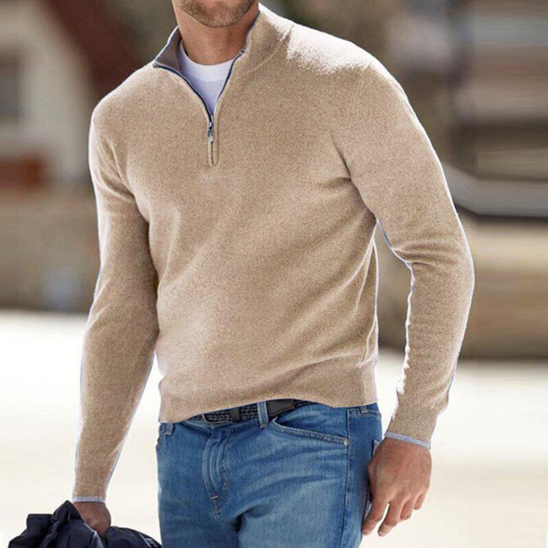 Herre Half-Zip Striktrøje – Blød Langærmet Pullover til Hverdag