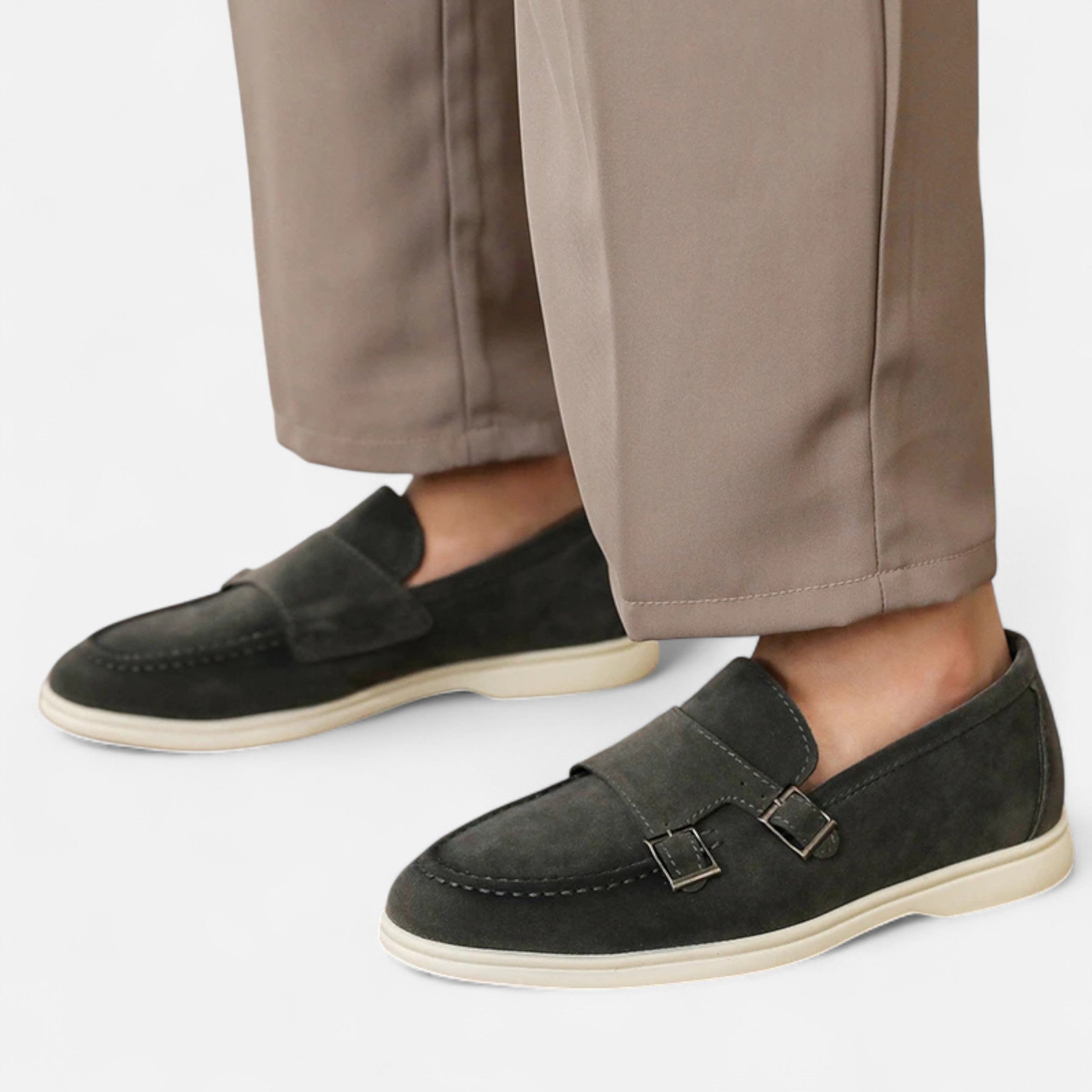 Men's Suede Monk Strap Loafers – Slip-On Elegance