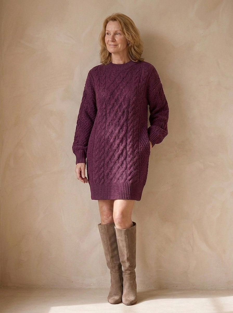 Abito in Maglia da Donna a Trecce con Maniche Lunghe