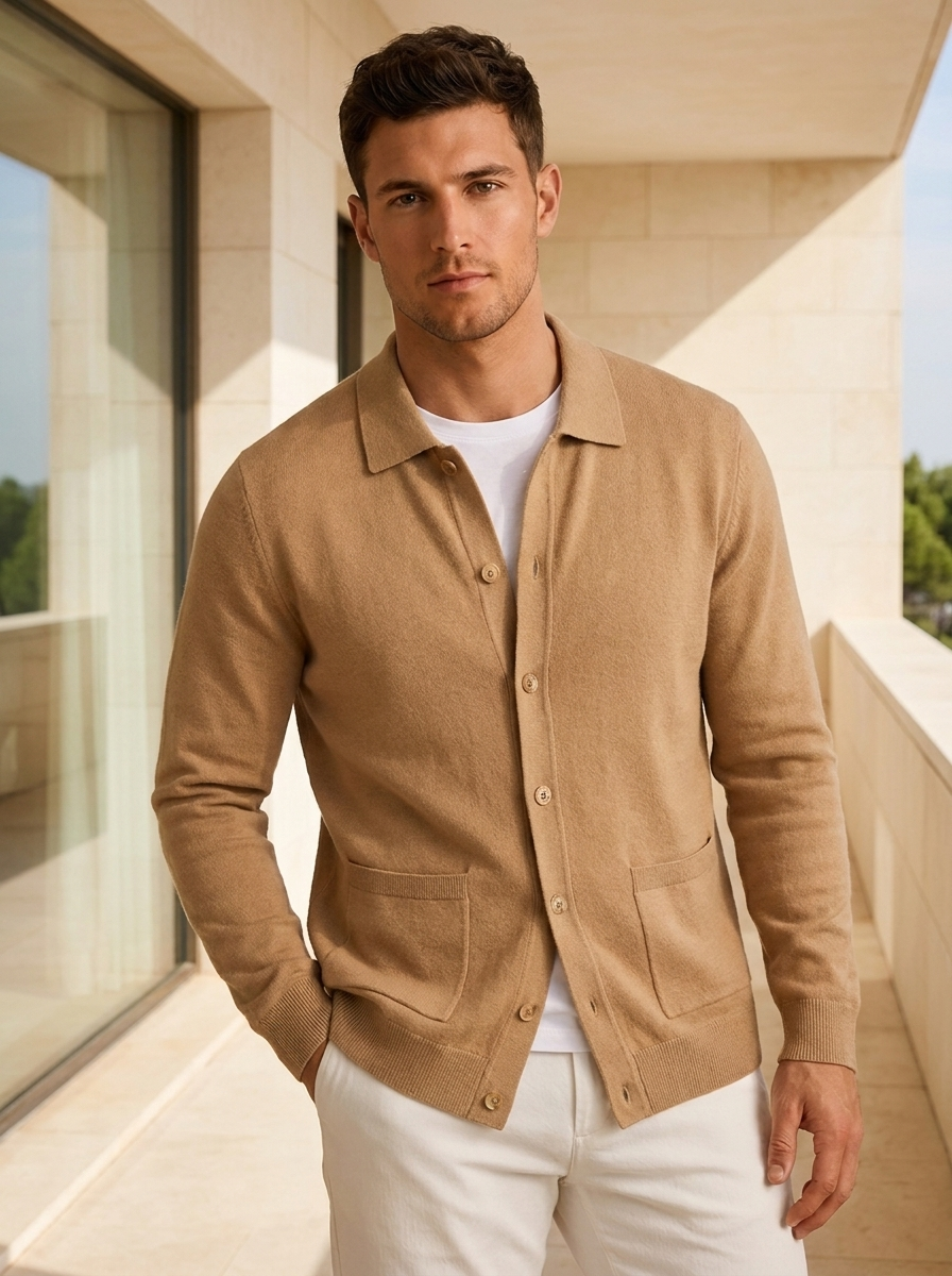 Cardigan da Uomo con Colletto e Bottoni