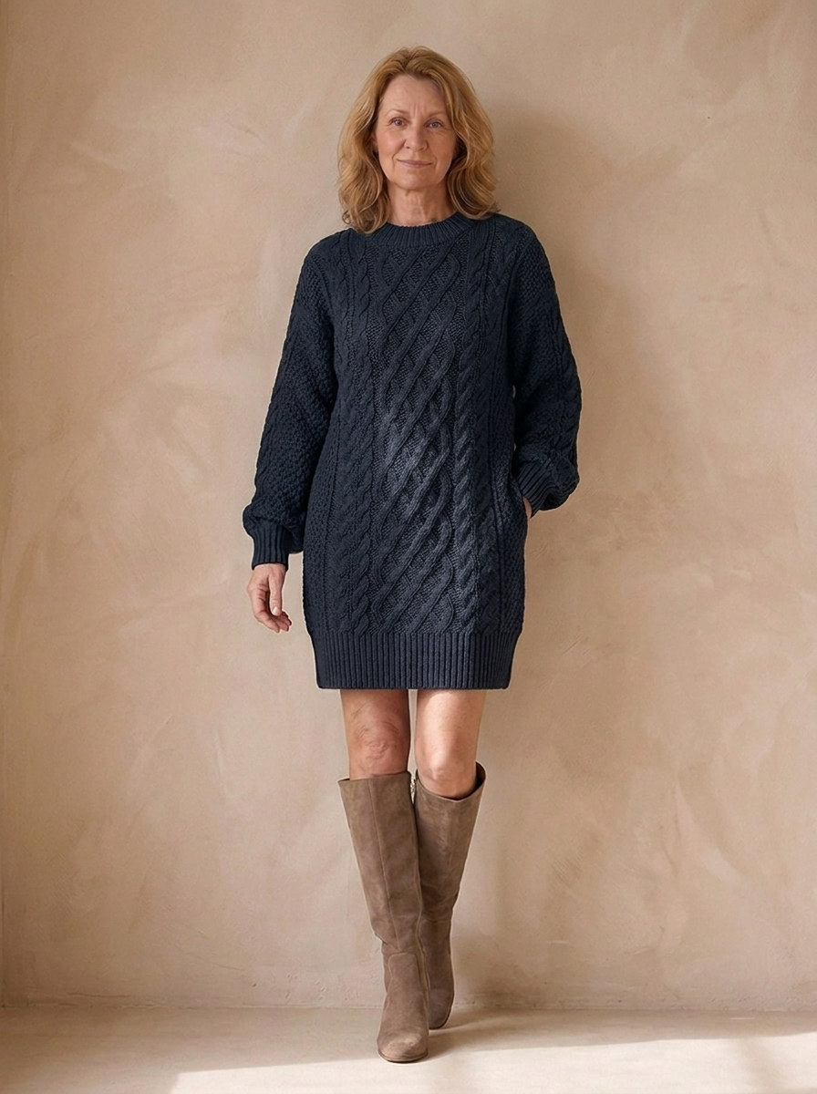 Abito in Maglia da Donna a Trecce con Maniche Lunghe