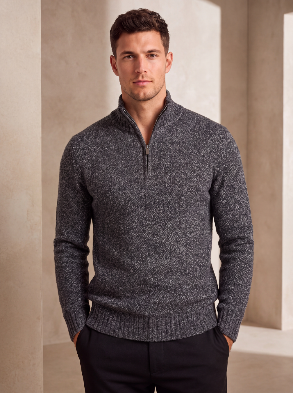 Maglione da Uomo con Mezza Zip e Collo Alto