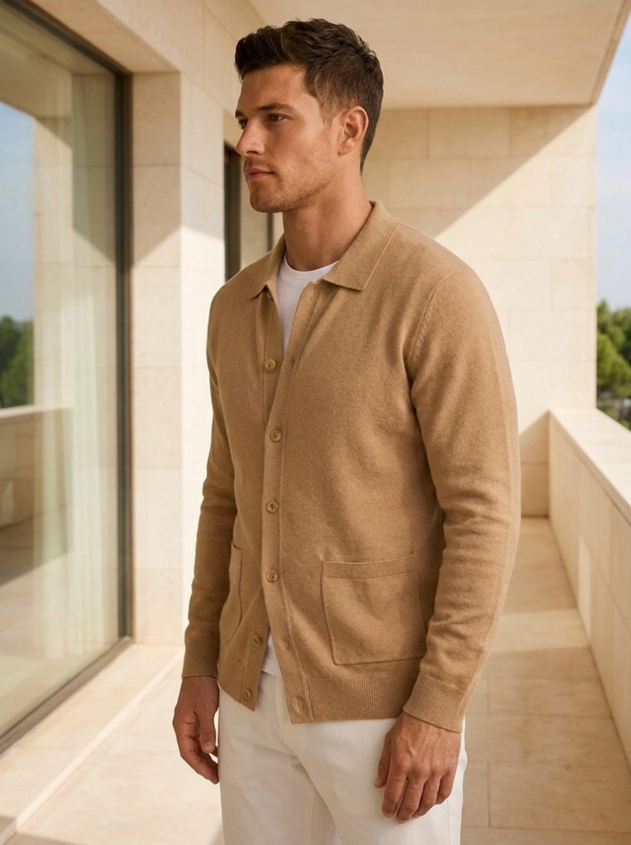 Cardigan da Uomo con Colletto e Bottoni