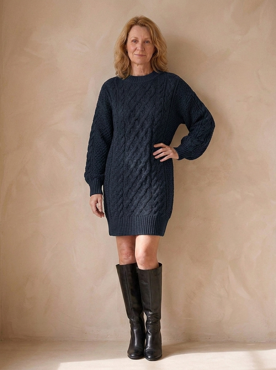 Abito in Maglia da Donna a Trecce con Maniche Lunghe