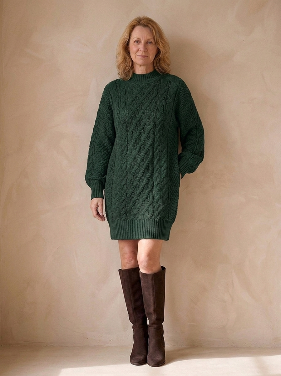 Abito in Maglia da Donna a Trecce con Maniche Lunghe