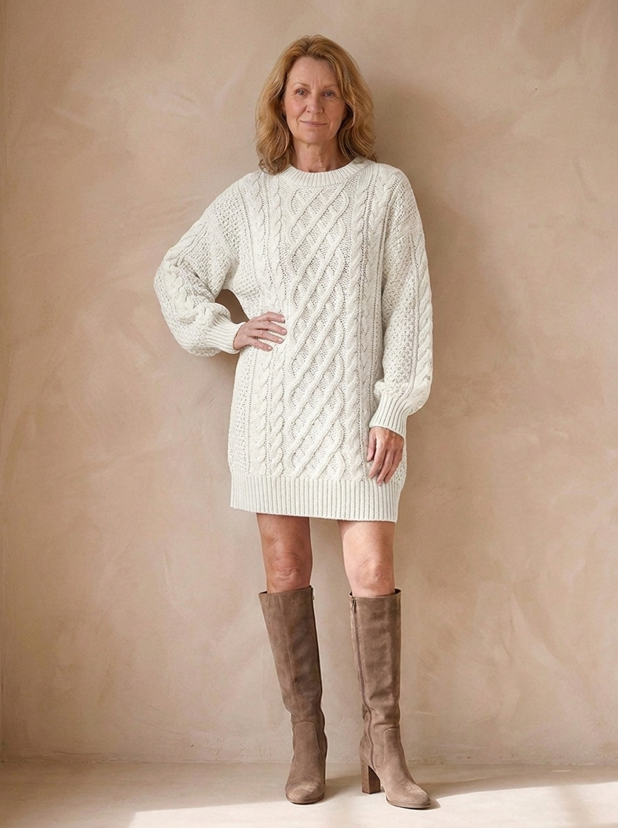 Abito in Maglia da Donna a Trecce con Maniche Lunghe
