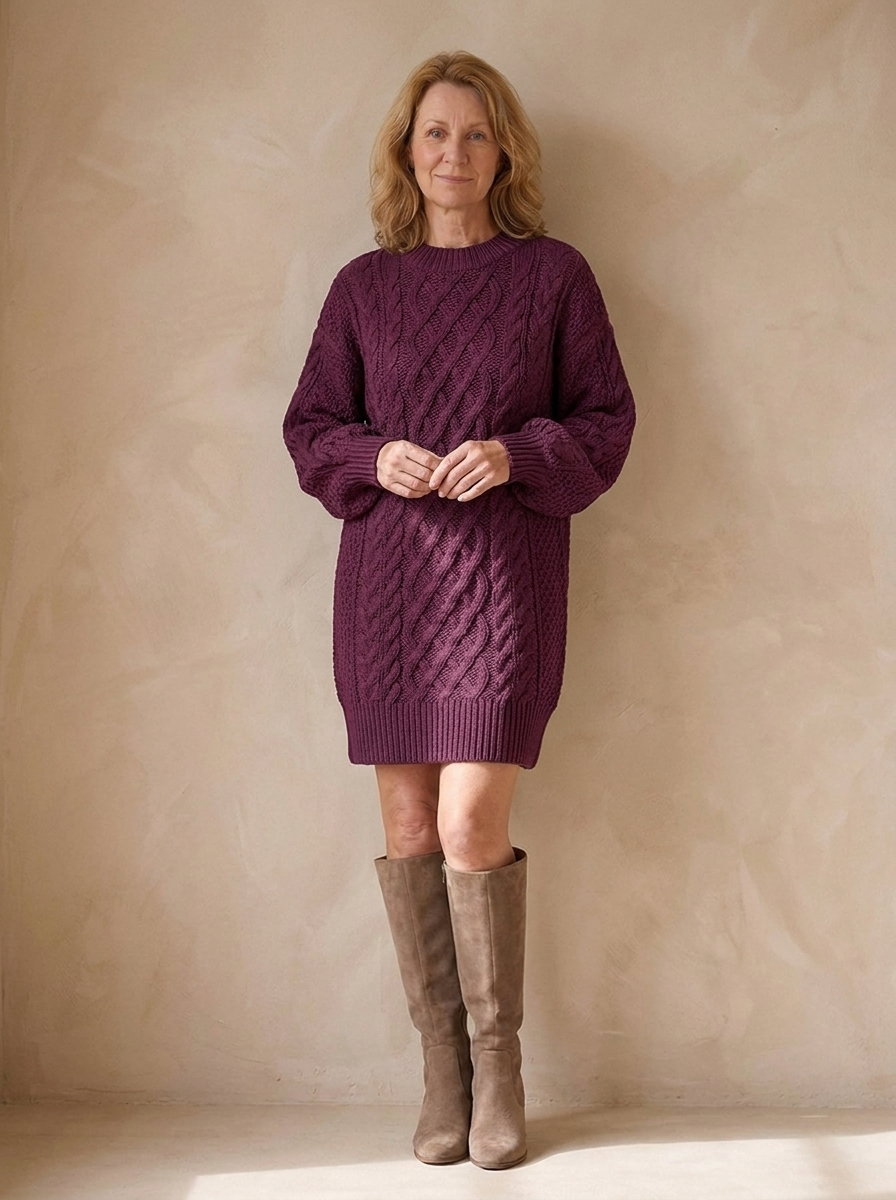 Abito in Maglia da Donna a Trecce con Maniche Lunghe