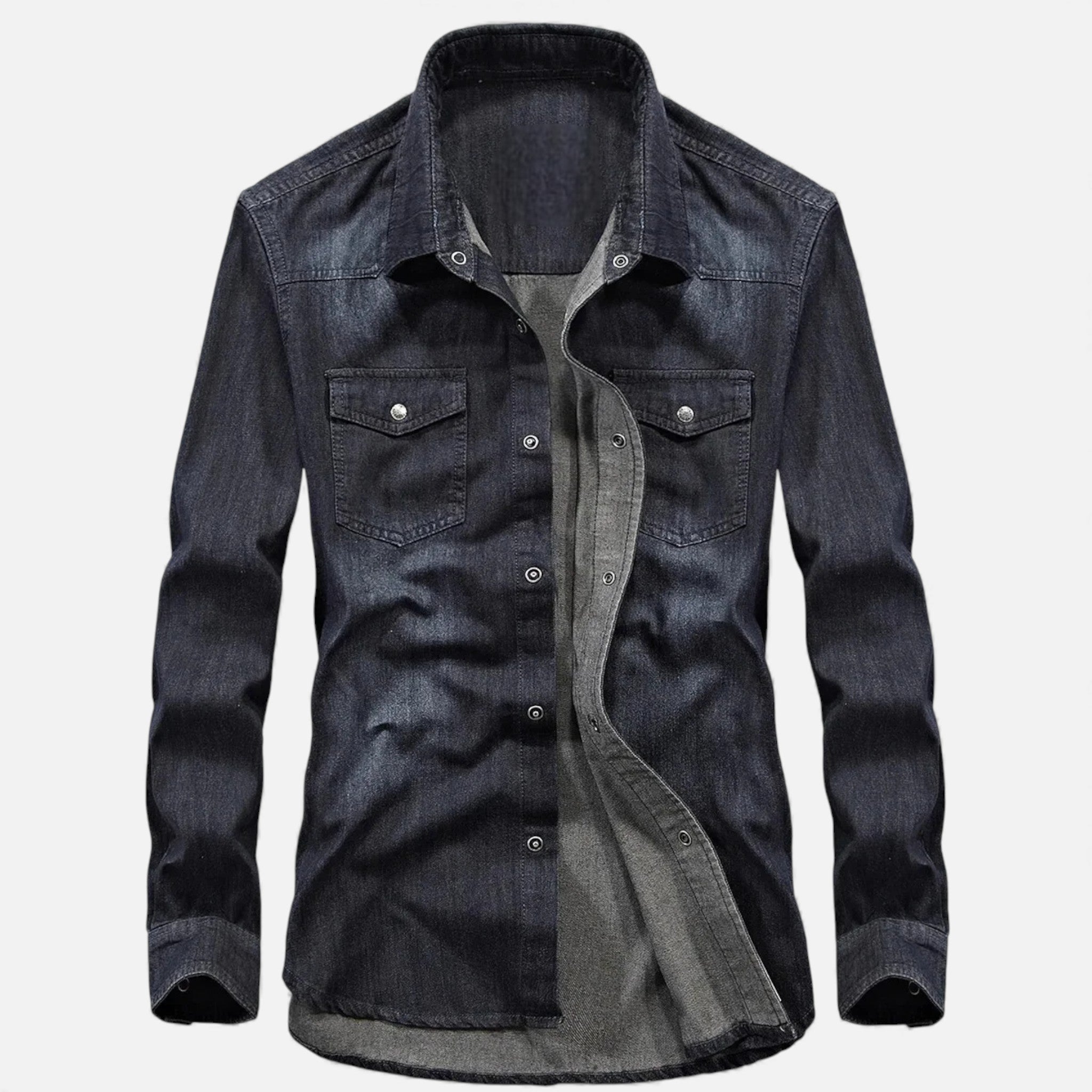 Camicia Uomo in Denim a Maniche Lunghe con Tasche sul Petto