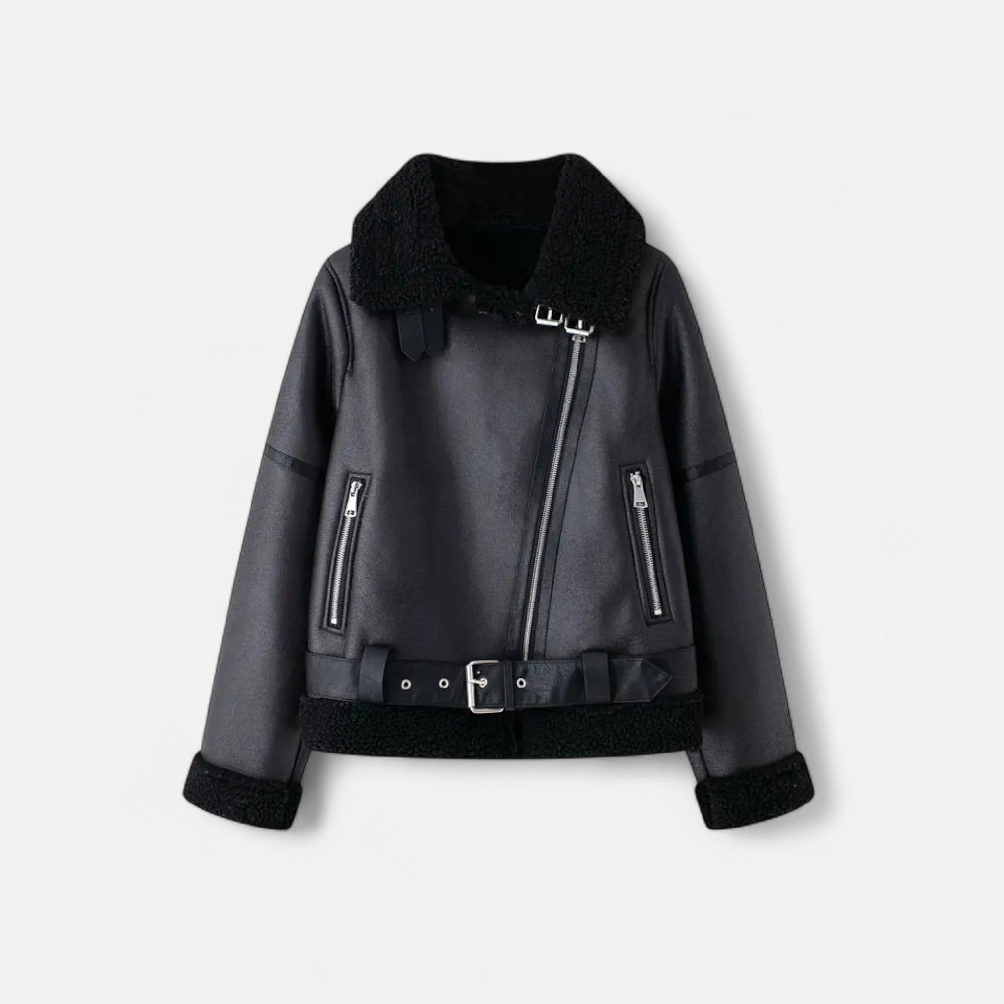 Giacca Aviator Donna con Collo Effetto Shearling e Cintura