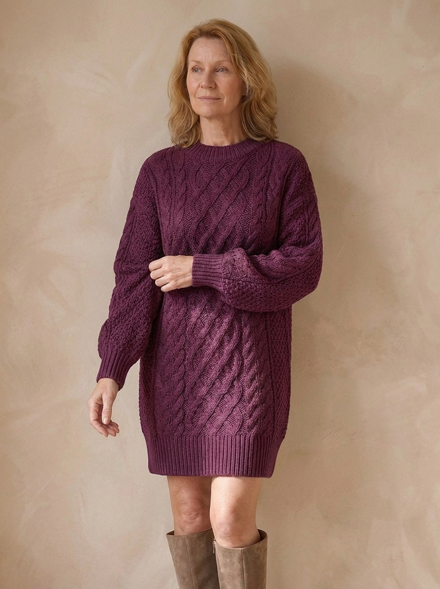 Abito in Maglia da Donna a Trecce con Maniche Lunghe